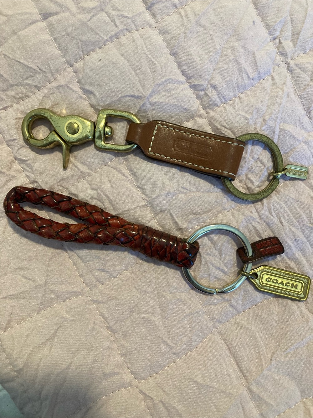 Coach Braided Red-Brown Leather Key Strap & Coach Tan Key Strap w/hook.